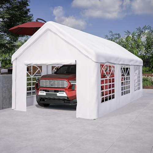 Yihomfy Autozelt Garage 3x6 m mit Rolltor, Wasserdichtes Fahrradzelt für Auto, Motorrad, Fahrrad, Gartenlager, PE Plane mit Stahlrahmen, Einfache Montage