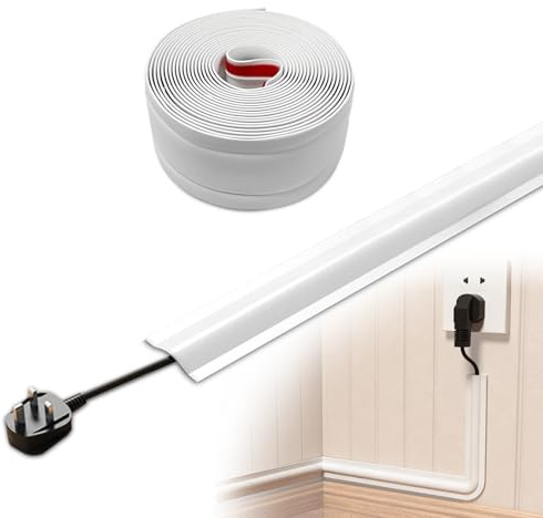 Canaletas para Cables Adhesivas, Protector de Cable de PVC, Canaleta Cables de Suelo, Cubierta de Cable para Oficinas Doméstica, Almacén y Garaje, 3M, Blanco