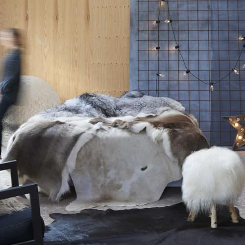Generico Tappeto in Vera Pelle Bovina Marrone e Bianco 150x170 cm,Tappetini