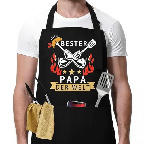 DINSAGE Vatertagsgeschenk für Papa -Grillschürze für Männer， Geschenke Zum Vatertag Ideen Grill 、Kochen、BBQ 、Malerei Schürze Herren für Dad & Opa