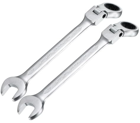 QUARKZMAN 2 Piezas Llave De Trinquete De Cabeza Flexible Métrica De 19mm Acero De Cromo Vanadio 72 Dientes Llave Combinada Con Trinquete Para Reparación De Automóviles Bicicletas Y Máquinas