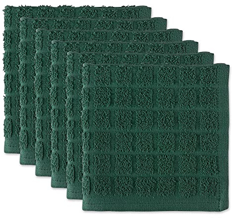 DII Solid Windowpane Dishcloth Set, Cotton Fabric, Dark Green, 12x12