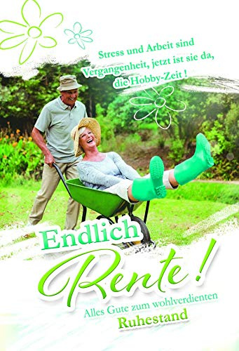 KE - Premium Ruhestand Karten Set, DIN A6 Format, Inklusive Umschlag, Ohne Innentext, Hochwertige Karte in Schutzfolie, Motiv: Schubkarre