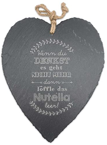 GRAVURZEILE Cuore in Ardesia con Incisione, Motivo: Cucchiaio, la Nutella in Bella Idea Regalo, Decorazione da Parete da Appendere, Dimensioni: 20 x 20 cm