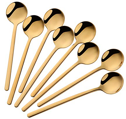 Espresso Spoons Set of 8, GOGOJOY Cute Small Coffee Spoons, 18/10 Stainless Steel Gold Demitasse Spoons for Tea, Dessert, Appetizer, 5.1-inch