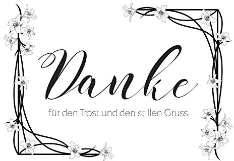 Einladungskarten Manufaktur Hamburg Trauer Danksagungskarten mit Umschlag | Motiv: Blumen Rahmen, 10 Stück | Dankeskarten DIN A6 Set | Trauerkarten Danksagung Danke sagen