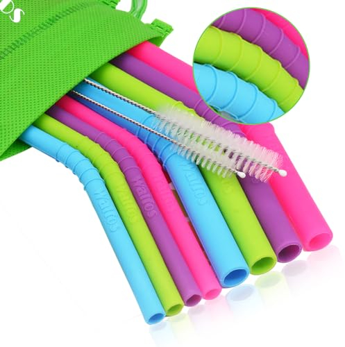 Walfos Reusable Silicone Straw - 2 Size Flexible Drinking Bendy Straws for Smoothies/20 & 30 oz Tumblers, BPA Free (4 Wide Straws + 4 Regular Straw + 2 Cleaning Brushes Excluding storage bag)