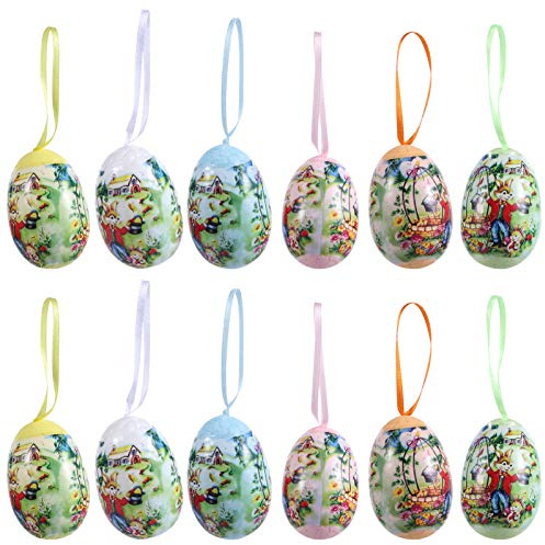 STOBOK Ostereier zum Aufhängen Bunte Schaum Eier Ostern Anhänger mit Band Kinder Spielzeug Eiersuche Spiel 12 Stück Osterschmuck Geschenkanhänger Ostern Frühling Party Hängend Dekoration