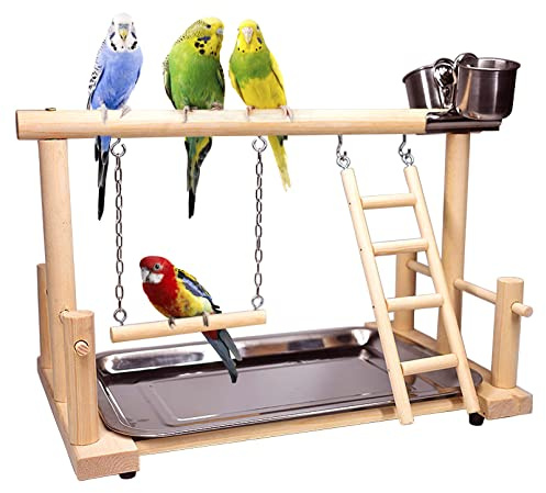 kathson Bird Playground,Parrot Play Stand,Parakeet Play Gym with Feeding Cups,Cockatiel Perchs Playstand with Exercise Toys for Budgie Conures Cockatoos Lovebirds
