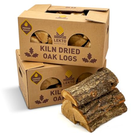 Lekto Woodfuels 6 Boxes of Kiln Dried Oak Logs | 53 KG | Perfect for Pizza Ovens and Fire Pits| Chunky Logs | 25cm Long | Plastic Free Packaging |Less than 15% Moisture