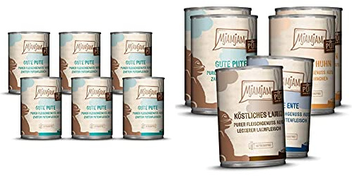 MjAMjAM - Premium Nassfutter für Katzen - purer Fleischgenuss - Gute Pute pur, 6er Pack (6 x 400 g) & Premium Nassfutter für Katzen - Mixpaket 5 - Purer Fleischgenuss, 6er Pack (6 x 400 g)