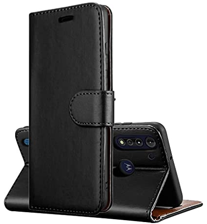 AMAZE!UK Phone Case Motorola Moto E7i Power Premium Leather Case Magnetic Closure Kickstand Full Protection Book Design Wallet Flip (Black)
