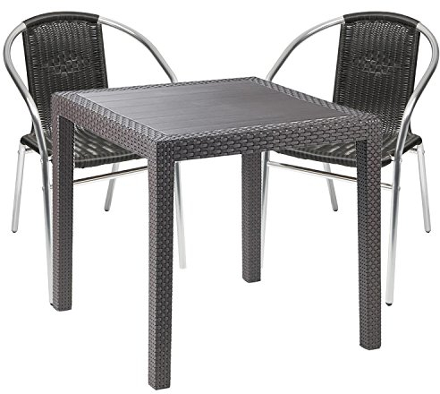 Mojawo Gartengarnitur - 3-teilig - Gartentisch Kunststoff 79x79cm H72cm - + 2 Stapelstühle - Kunststoff - Aluminium - Bistro Set - Esstisch - Stapelstuhl
