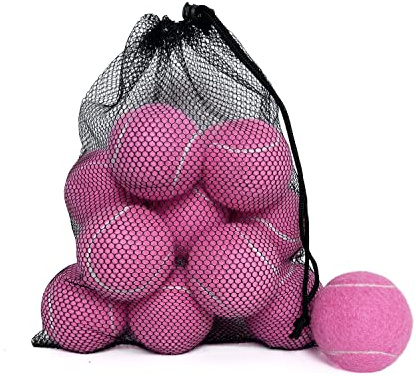 HPWFHPLF Tennisbälle, 12 Stück, fortgeschrittene Trainings- und Übungs-Tennisbälle für Anfänger, Haustier-Hunde, Spielbälle, inklusive Netz-Tragetasche (Rosa)