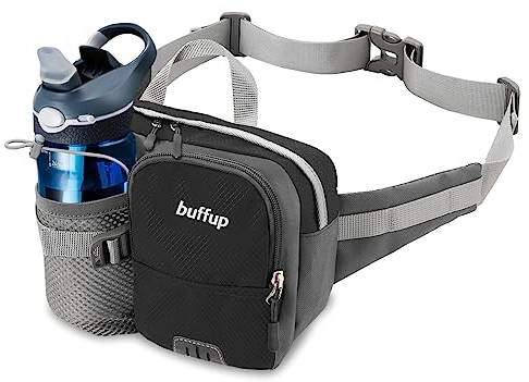 buffup® Bauchtasche mit flaschenhalter,hüfttasche Sport für Outdoor hundetraining Radfahren wandern Laufen,gürteltasche Damen Herren groß Schwarz