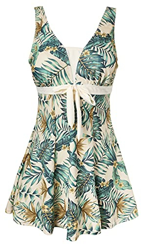 Ecupper Maillot de Bain Une Pieces pour Femme Rétro Jupe avec Volantée Contrôle du Ventre Push Up Col en V