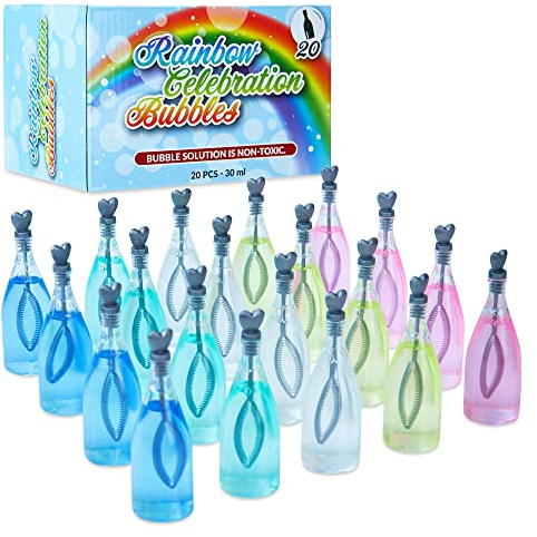 KreativeKraft Seifenblasen Pack Mini Hochzeitblasen Party Tischdekoration Gastgeschenke Hochzeitsdekoration Seifenblasen Mitgebsel 20-40 STK Champagnerblasen(Rainbow Bottles), KK20