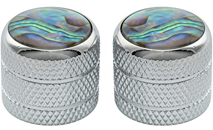Musiclily Pro Fein 24-Spline Stahl Abalone Oberfläche Dome Potiknöpf Push-on Knobs für USA E-Gitarre und Bass 18x16,5mm, Chrom (2er Set)