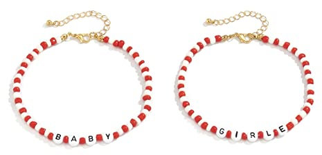 AMDXD Sommer Fußkettchen, Baby Girle Strand Fuss-Schmucksachen für Damen Sommerschmuck, Rot Weiß, 27CM