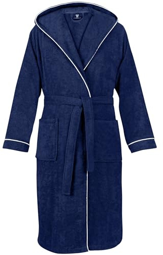 LAYNENBURG Accappatoio Uomo in spugna - Cappuccio - lungo - 100% Cotone (360g/m2) - OEKO TEX Standard 100 - Taglia (XXXL, Blu)