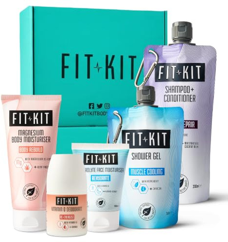 Fit Kit Muscle Recovery Gift Set for Men | Bath & Body Care Box for Father & Dad | Mens & Womens Shower Gels, Face Moisturiser & Hair Growth Shampoo | Toiletries Gifts for Him, Her, Grandad or Stepdad