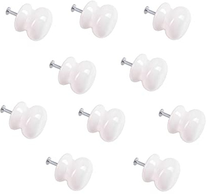 Ceramic Cupboard Knobs 38mm White Drawer Handles with Screws Pack of 10 | Round porcelain furniture pulls for cabinets, wardrobes, dressing tables, bookcases and kitchen unit upgrades.