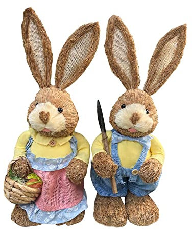 Oshhni Dibujos animados 2 piezas Conejo de Pascua Conejo Figuras de paja 35 cm Adornos Mano de obra detallada Regalos decorativos de vacaciones Realista, estilo d