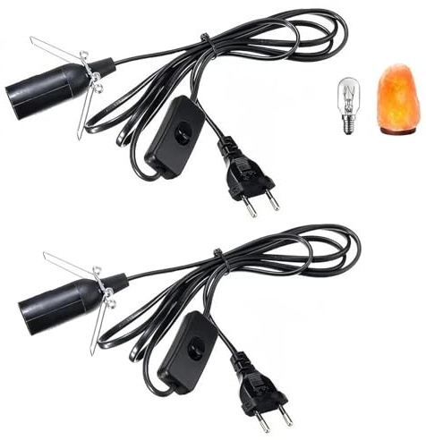 2 Stücke 1.8M Lampenfassung E14 Lampenfassung mit Kabel und Schalter | E14 Fassung Lampenfassung mit Kabel for Lampensockelg E14 Lampenkabel EUStecker Lampefassung Schalter Freie Anordnung Schwarz