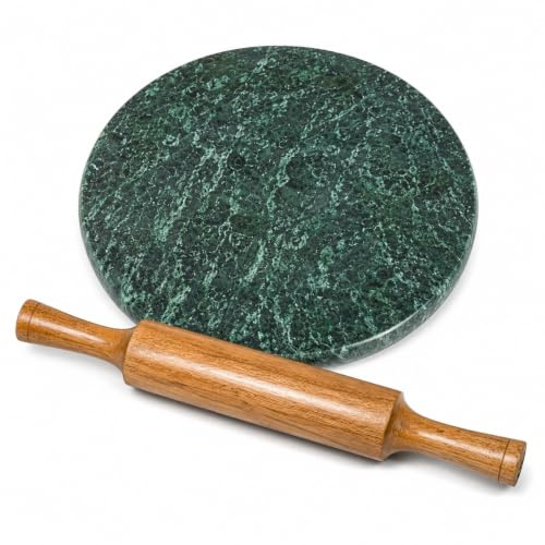 IBLAY Grüner Marmor Chakla Belan/Chapati Maker mit Holz Belan/Nudelholz Brett für Küche | Vollfertiger Marmor Roti Maker (22,9 cm)