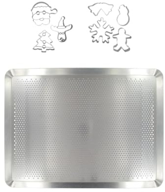 Zenker 9931850 Plaque de cuisson rectangulaire microperforée et 7 emporte-pièces de Noël, plaque four et emporte pieces inox, plaque patisserie pour biscuits, Acier, 40 x 30 x 1,5 cm | Cuisson croustillante, Format 40 x 30 cm, Aluminium inox, 7 emporte pièces, Lave vaisselle, Acier, Compatible four