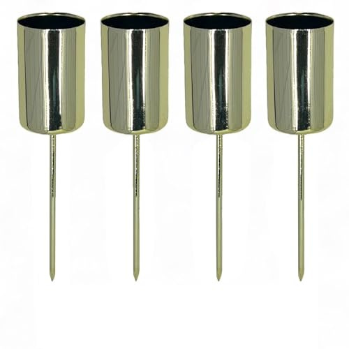 MIJOMA 4 eleganti portacandele dell'Avvento con spina, in metallo, per una perfetta corona dell'avvento e composizione dell'Avvento per Natale (oro, diametro 2,5 cm – 9 cm)