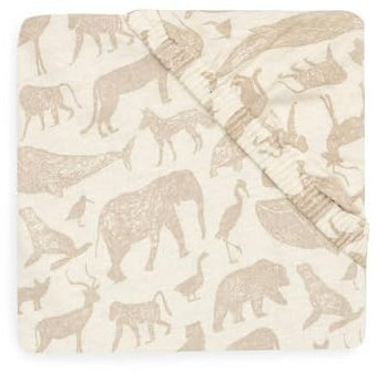 Jollein Sábana Bajera Ajustable de Punto – para la Cuna – Animals, turrón – 60 x 120 cm – 100% algodón – sábana Bajera Ajustable – Estampado Animal – Beige