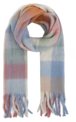 FASHION YOU WANT Damen Web Strickschal mit buntem Karo Muster und langen dicken Fransen, warmer Winter, Stola (S11)