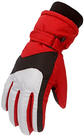 Skihandschuhe Kinder wasserdichte und Winddichte Schneehandschuhe für Junge/Mädchen Unisex Winterhandschuhe für Wintersport Skifahren Snowboard Reiten Laufen Wandern (Rot,S（4-7 Jahre）)