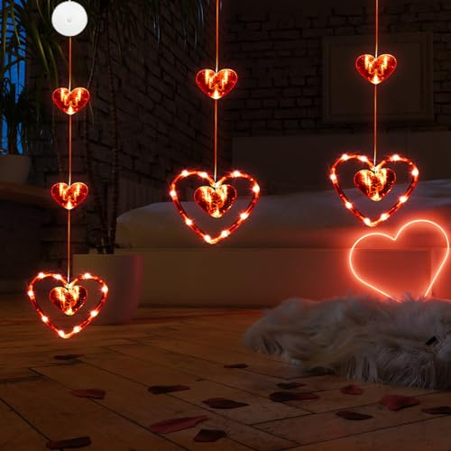 APODESS 3stk Led Herz Valentinstag Deko Rot Lichterkette Herzen Zum Aufhängen Batteriebetrieben Lichterherz Fensterbeleuchtung Ganzjährig Dekorationen für Valentinstag Hochzeit Weihnachten