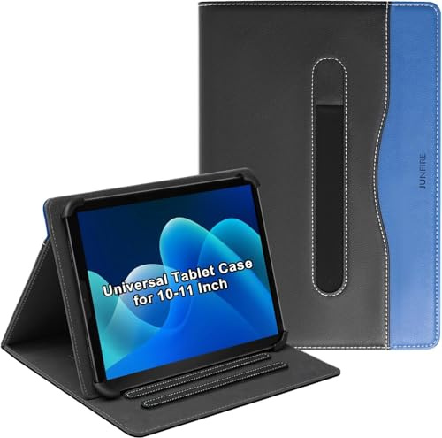 Junfire Hülle Universal für 10-11 Zoll Tablet Kompatibel mit iPad/Samsung/Lenovo/Xiaomi/Fire HD/Blackview/JIKOCXN/SEBBE/Neueste Tablet Schutzhülle mit Stifthalter, Ständer für 10 Zoll Tablet-Blau