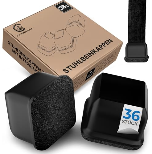 36 Stuhlbeinkappen mit schwarzem Filz - Ideal auch für schräge Stuhlbeine - Langlebige Stuhlbeinschoner für Stühle [Eckig] - Premium Filzgleiter für Stühle mit 21-27 mm Seitenlänge