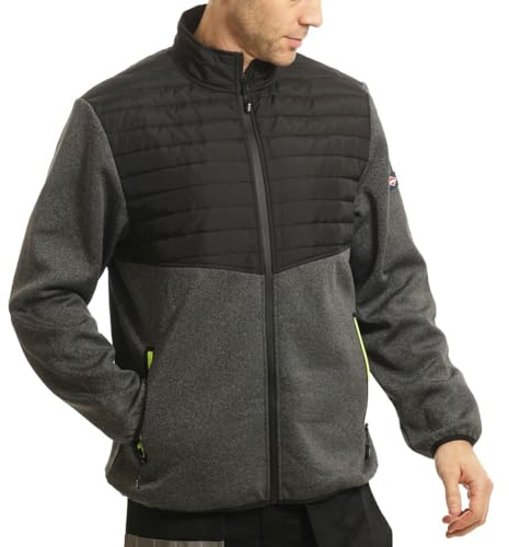 Lee Cooper Workwear LCJKT460 Veste de travail à fermeture éclair complète en polaire rembourrée pour hommes,Noir/Gris chiné,S
