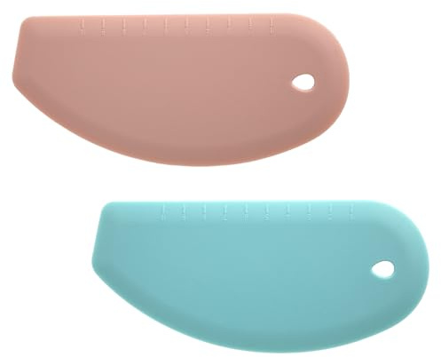 PEUTIER 2pcs Silicone Dough Scraper, Flexible Curved Edge Bench Scraper & Stainless Steel Sheet Pastry Cutter Bread Bowl Pan Tool Baking Sourdough Proofing Cake Basket(Pink, Green)