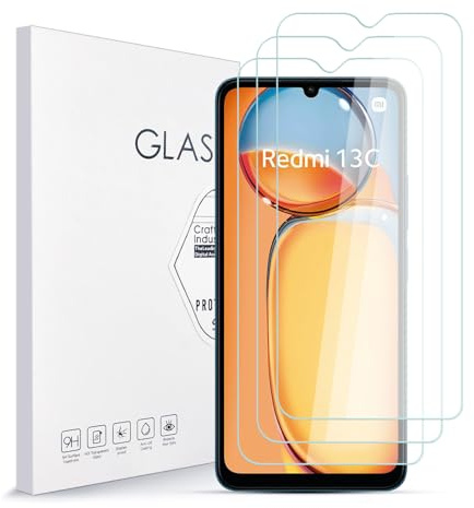 Asoway Protector de Pantalla para Redmi 13C 5G Cristal Templado [3 Piezas], Dureza 9H, Antiarañazos, Antihuellas, Sin Burbujas, Ultra Resistente, Fácil de Instalar