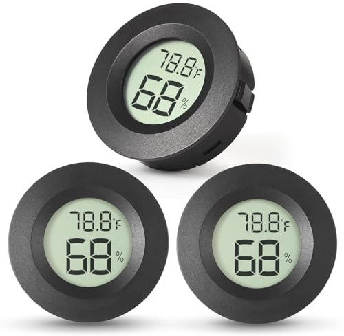 Atogou 3-Pack Mini Hygrometer & Thermometer, Indoor Outdoor Digital Humidity Meter Gauge Temperature, ℉/℃, for Home, Office, Reptile, Car, Greenhouse, Lab, Terrarium, Cellar.. A01 Black