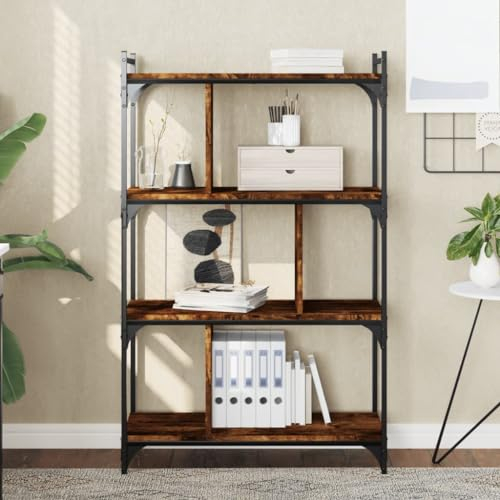 Bulliing Bücherregal 4 Böden Balkon Regal Abstellraum Regal Wohnzimmer Regal Ordnerregal Storage Shelves BüRoregal Räuchereiche 76x32x123 cm Holzwerkstoff