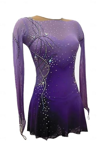 JRUIA Damen Skating Wettkampf Rock Roller Eisballett Kostüm Eiskunstlauf Kleid Für Mädchen Gradient Trikotkleid Für Rhythmische Gymnastik