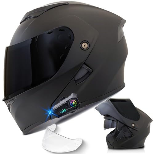 Motorradhelm, Integrierter Klapphelm, ECE-Zertifizierung mit HD Anti-Fog-Doppelvisier, Klappbarer Modularer Motorrad Helme für Erwachsene Männer und Frauen, 55~64CM