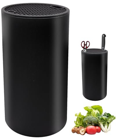 Empty Knife Holder,Knife Block Without Knives,Universal Round Knife Block,Knife Storage Stand,with Scissors Slot,Keep Knives Organized and Clean,Round