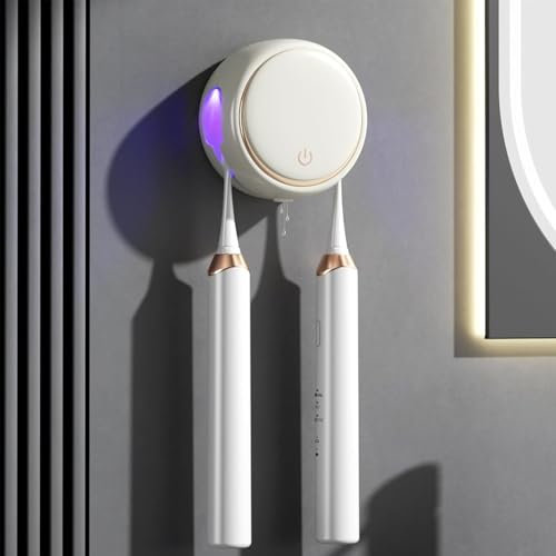 Maxspace Esterilizador de cepillos de dientes UV, desinfectante UV, soporte para cepillo de dientes para montaje en pared con secado, soporte para cepillos de dientes recargable con 2 compartimentos