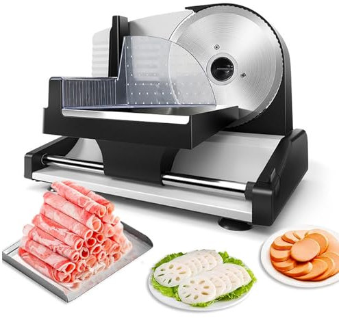 Trancheuse Électrique 200W Avec Lame En Acier Inoxydable De 7,5‘’, Épaisseur Réglable De 1-15mm, Protection De Verrouillage De Sécurité, Trancheuse Semi-Automatique Pour Viande, Fromage, Pain