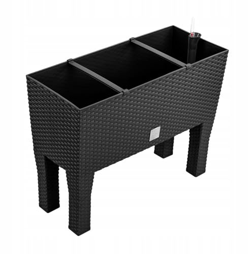B2C Raised Planter Plant Pot On Legs Rattan Large Look Texture White Anthracite Flower Box 60cm 80cm Home Growing Garden Decoration (Anthracite, L 80cm x H 62cm)
