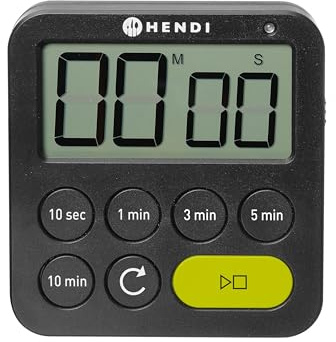 HENDI Minuteur de cuisine numérique 100 minutes, fonction compte à rebours, décompte, chronomètre, 3 modes d'alarme, avec support pliable, trou et aimant, 3xAAA, 82x20x(H)88mm, ABS