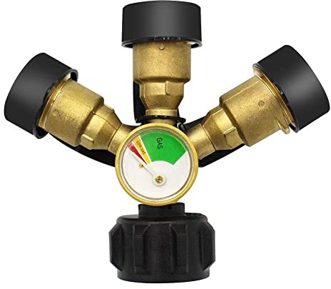 Quystetes Divisor de Propano de 3 VíAs con ManóMetro y VáLvula de, Divisor de Gas Propano de 3 Y, Adaptador de ManóMetro en T para Tanque de Gas Propano LP